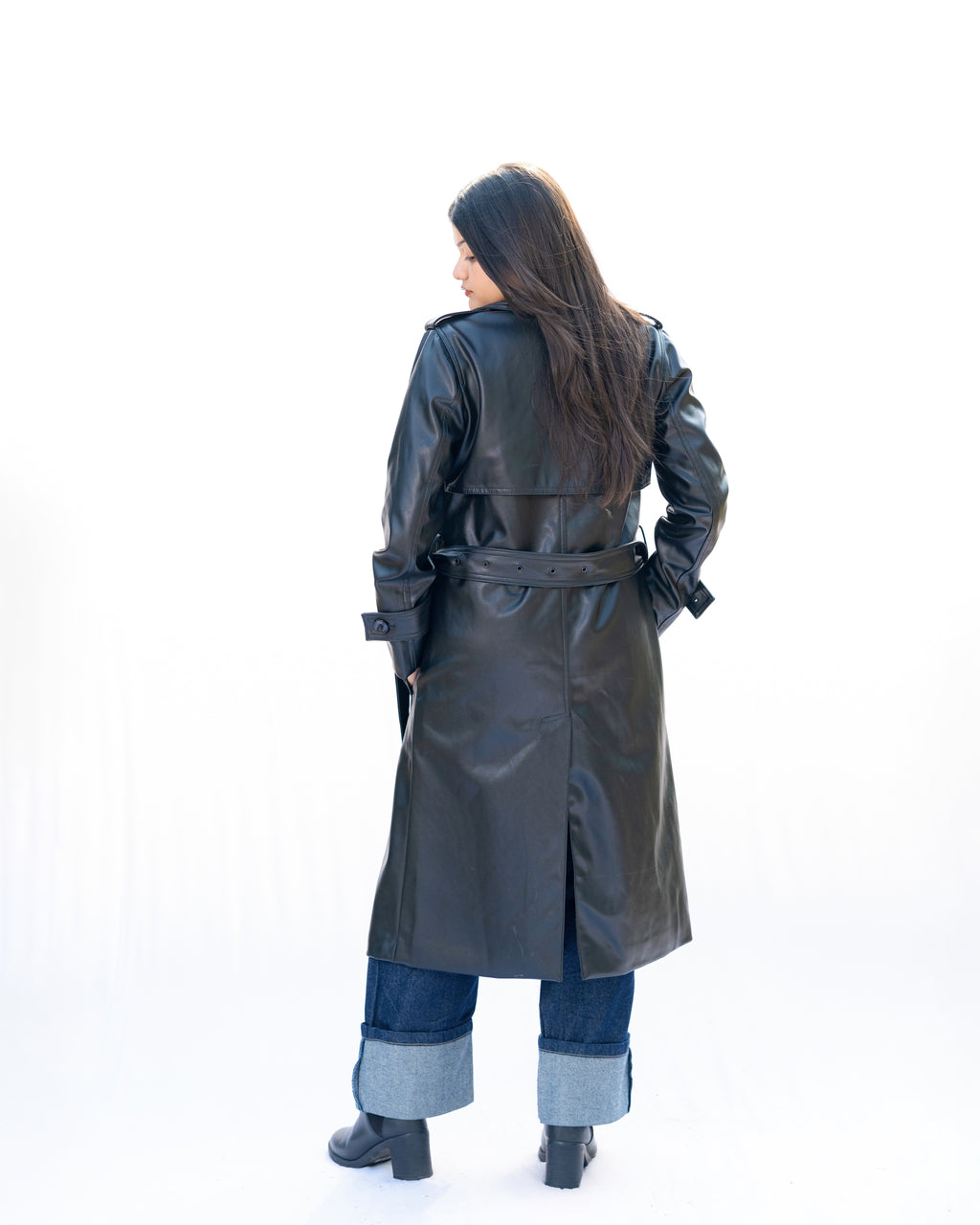 Black Leather Trench Coat