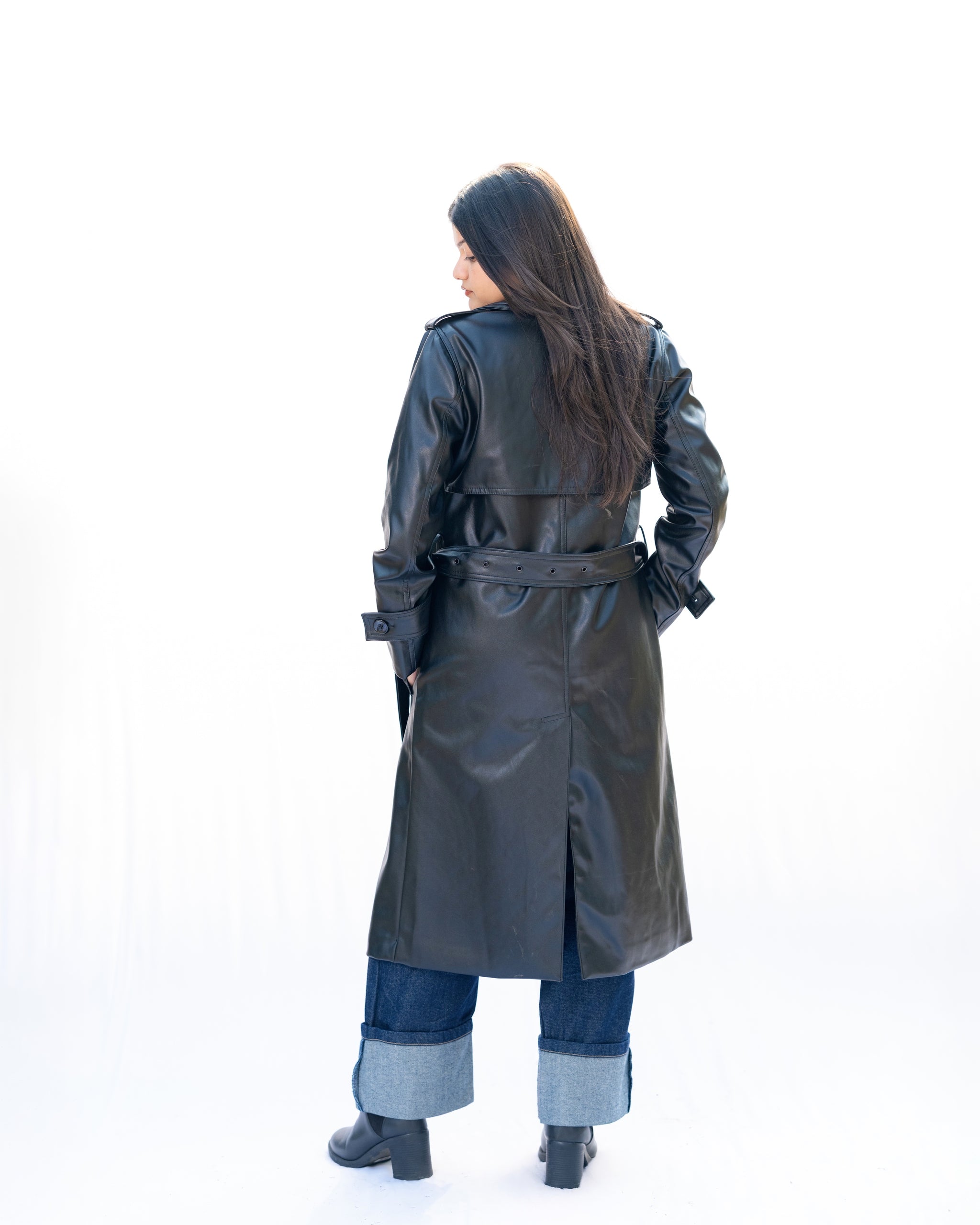 Black Leather Trench Coat