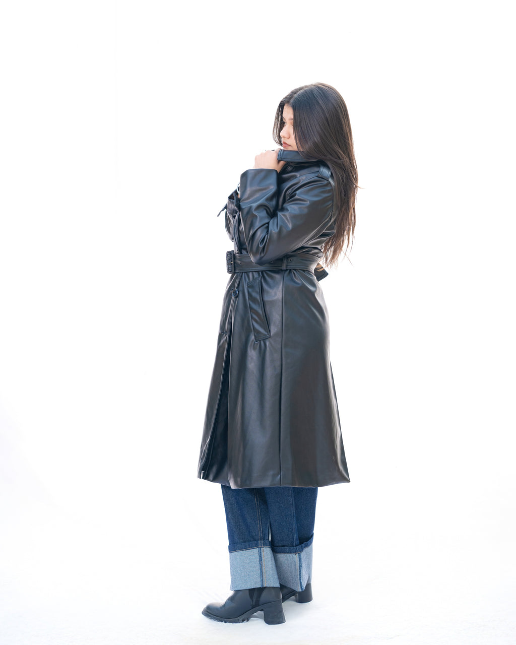 Black Leather Trench Coat