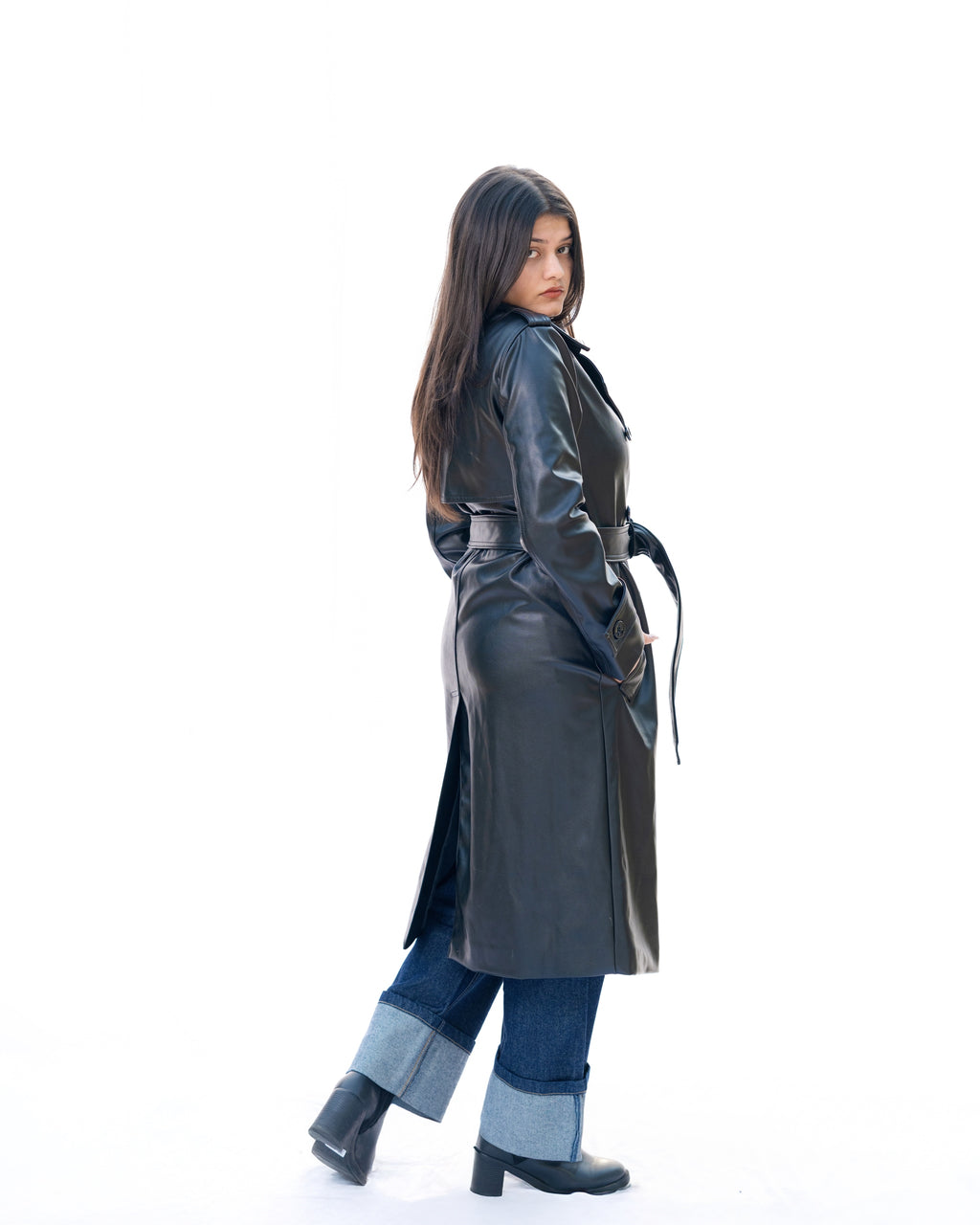 Black Leather Trench Coat