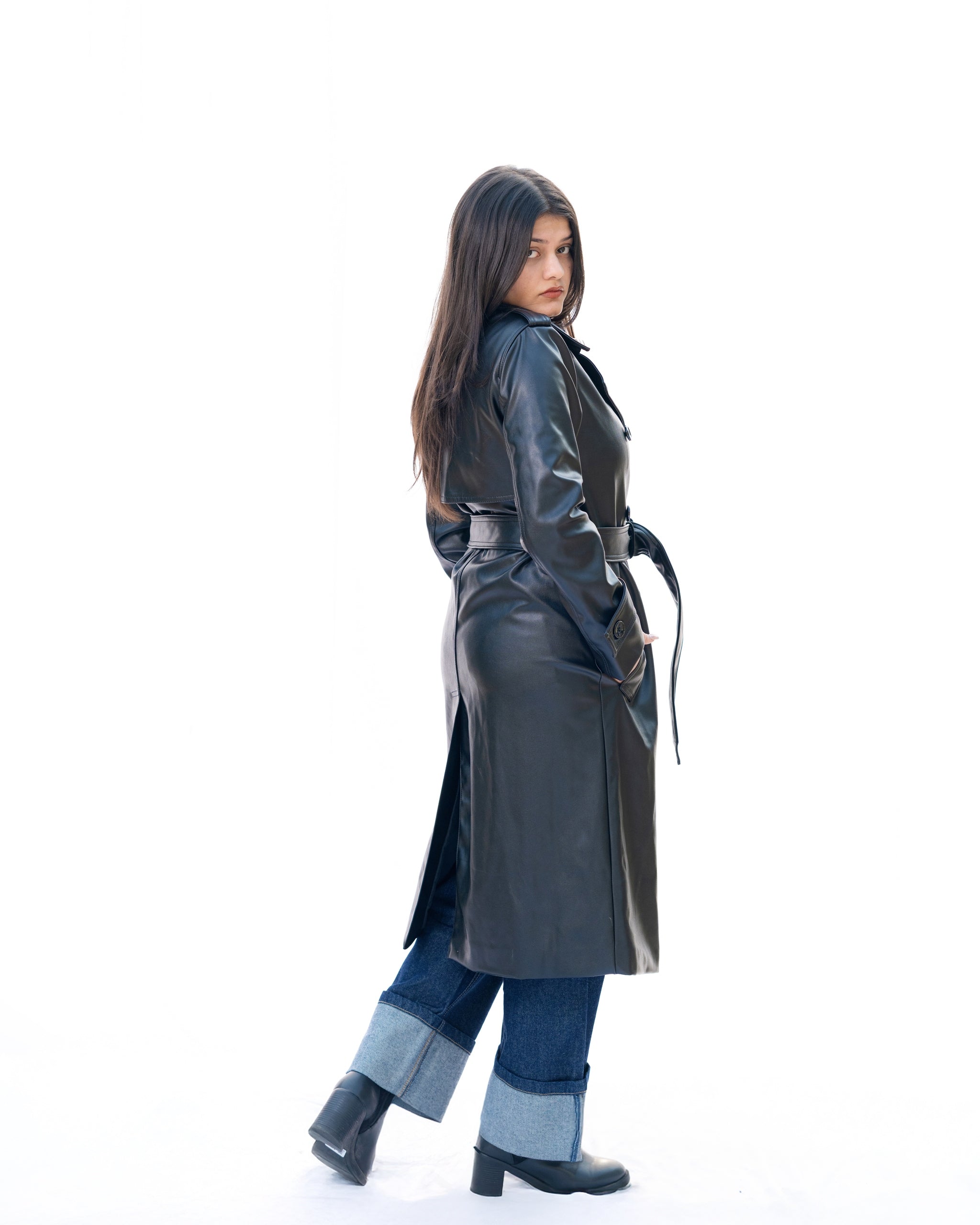 Black Leather Trench Coat