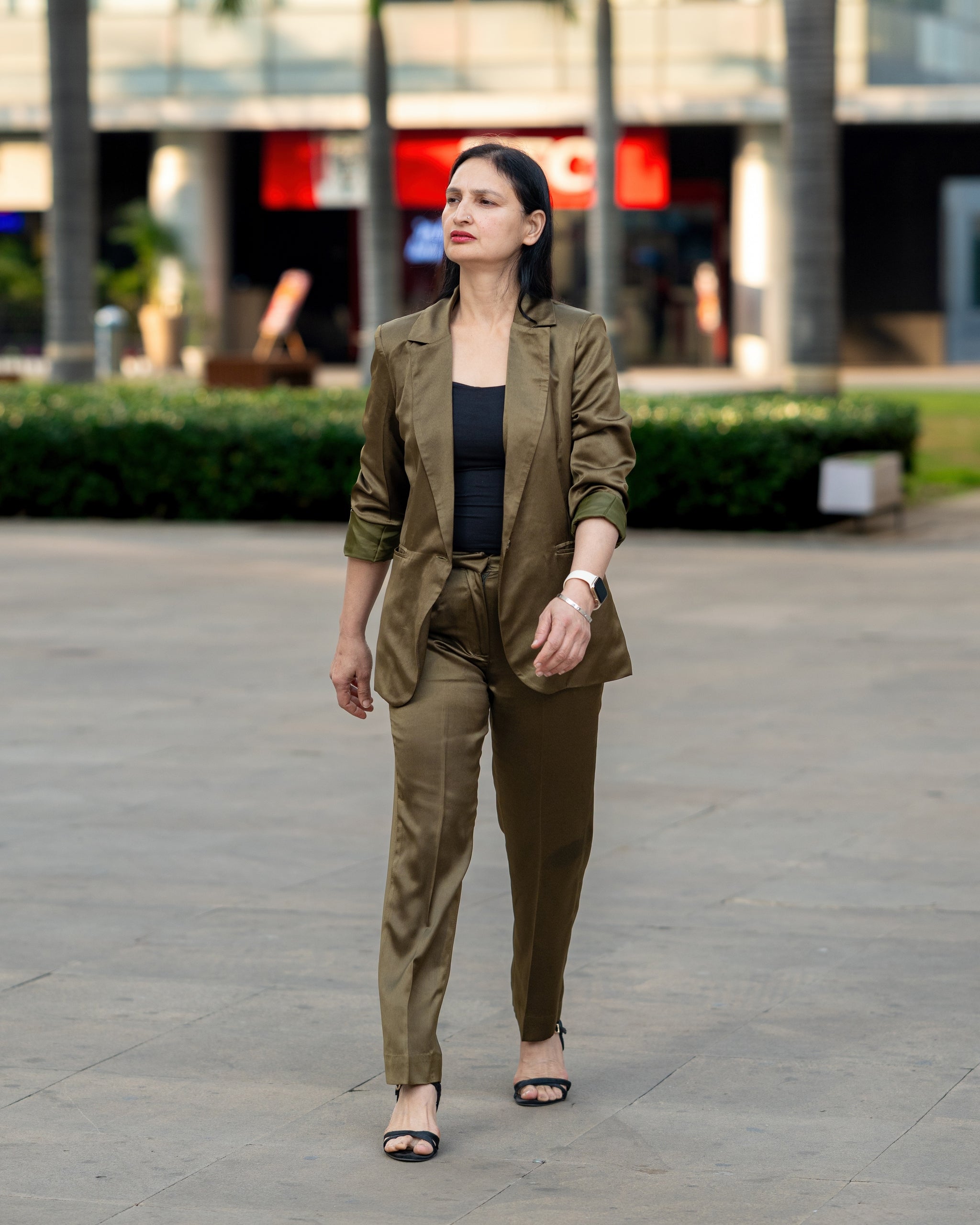 Olive Satin Tailored Suit