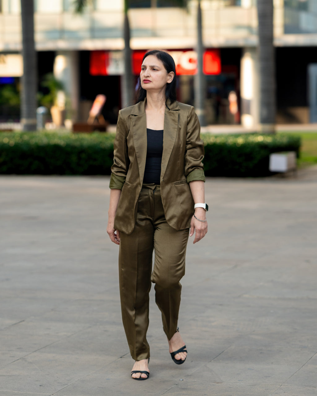 Olive Satin Tailored Suit