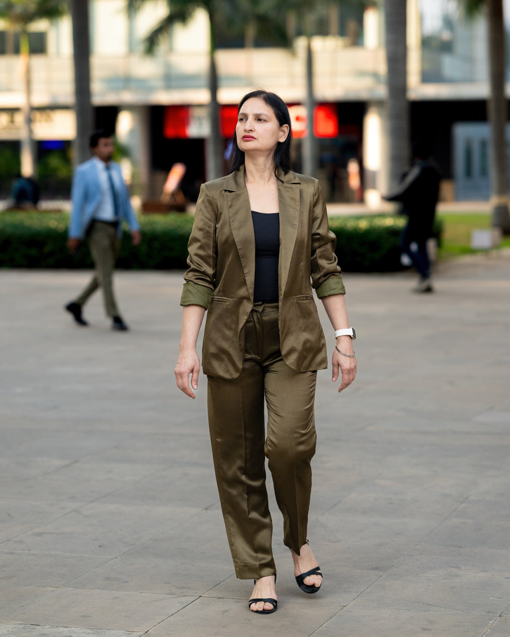 Olive Satin Tailored Suit