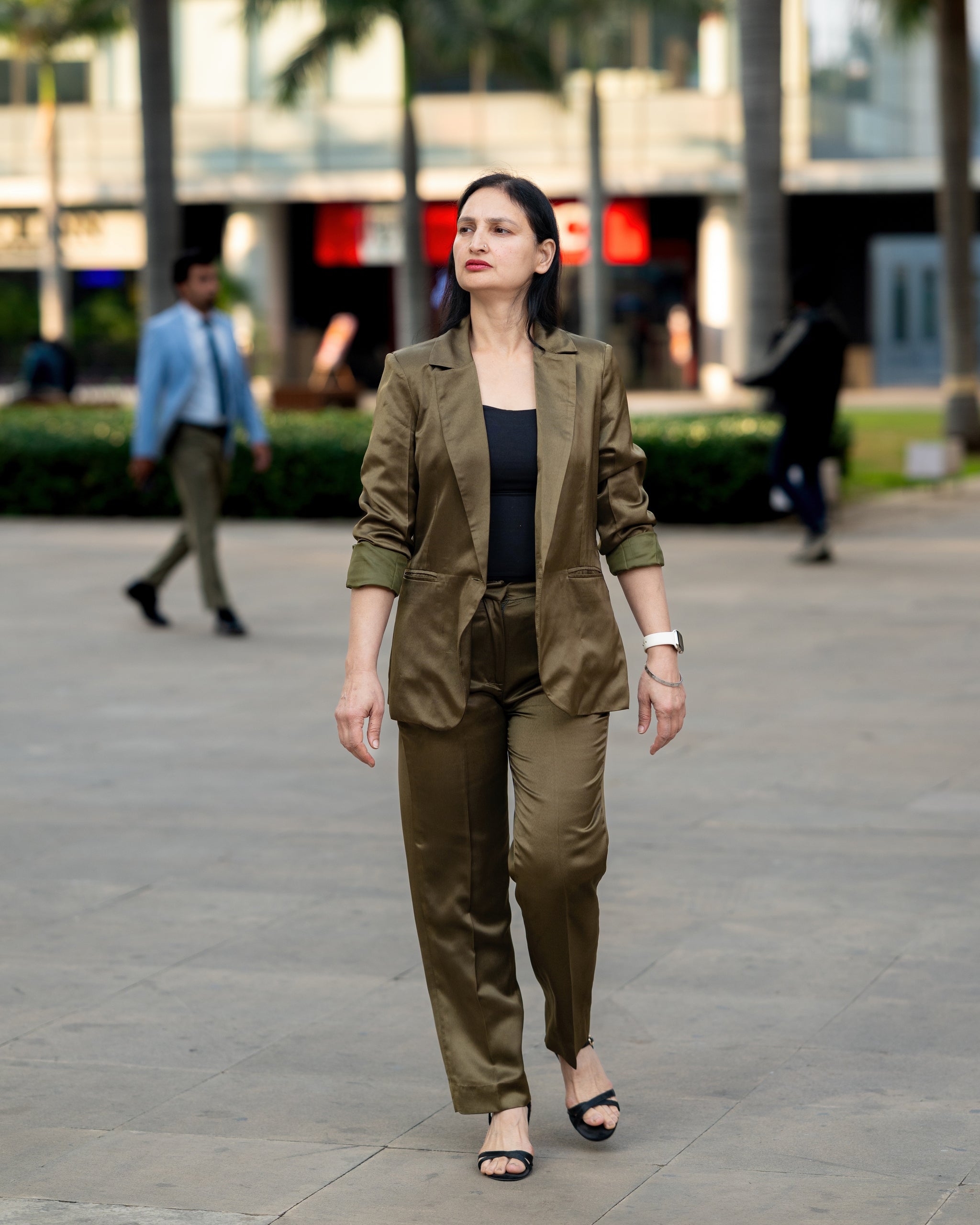 Olive Satin Tailored Suit